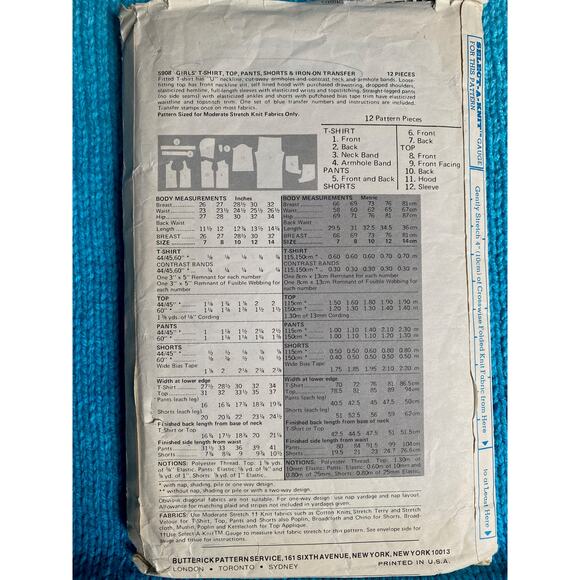 Butterick Sewing pattern 5908 kids hoodie pants shorts sz 14 - Picture 3 of 9